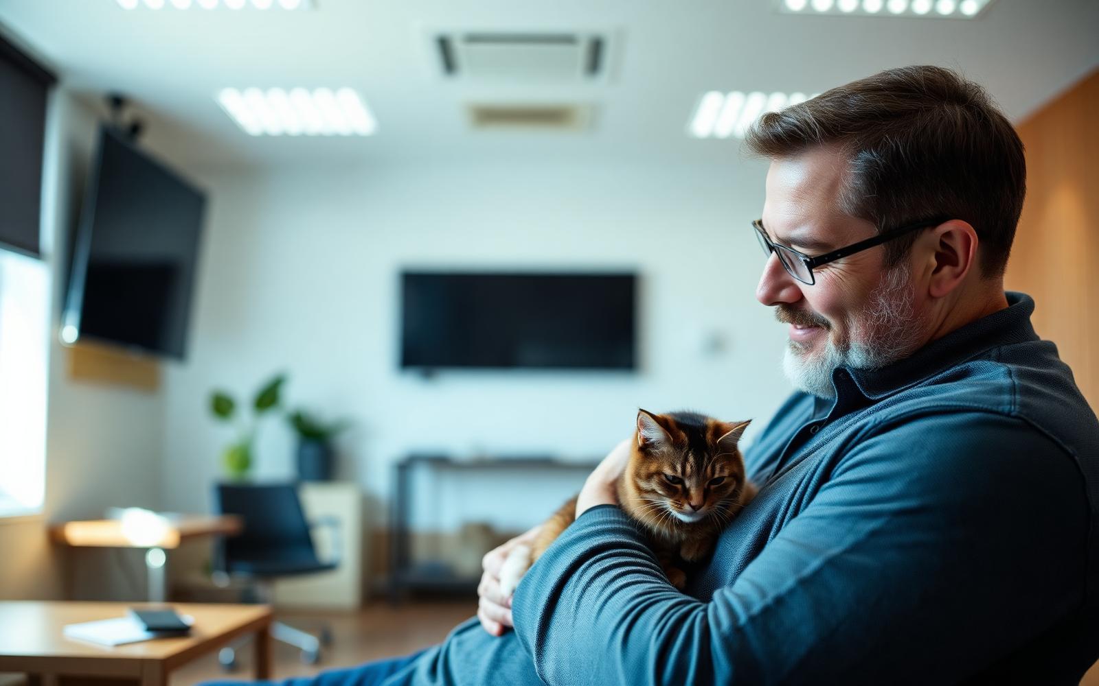Tutor com seu gato em sala de treinamento